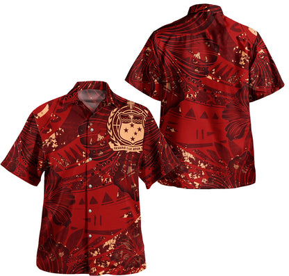 Samoa Combo Short Sleeve Dress And Shirt Hibiscus With Polynesian Pattern Red Version