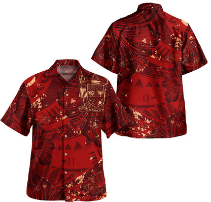 Fiji Combo Short Sleeve Dress And Shirt Hibiscus With Polynesian Pattern Red Version