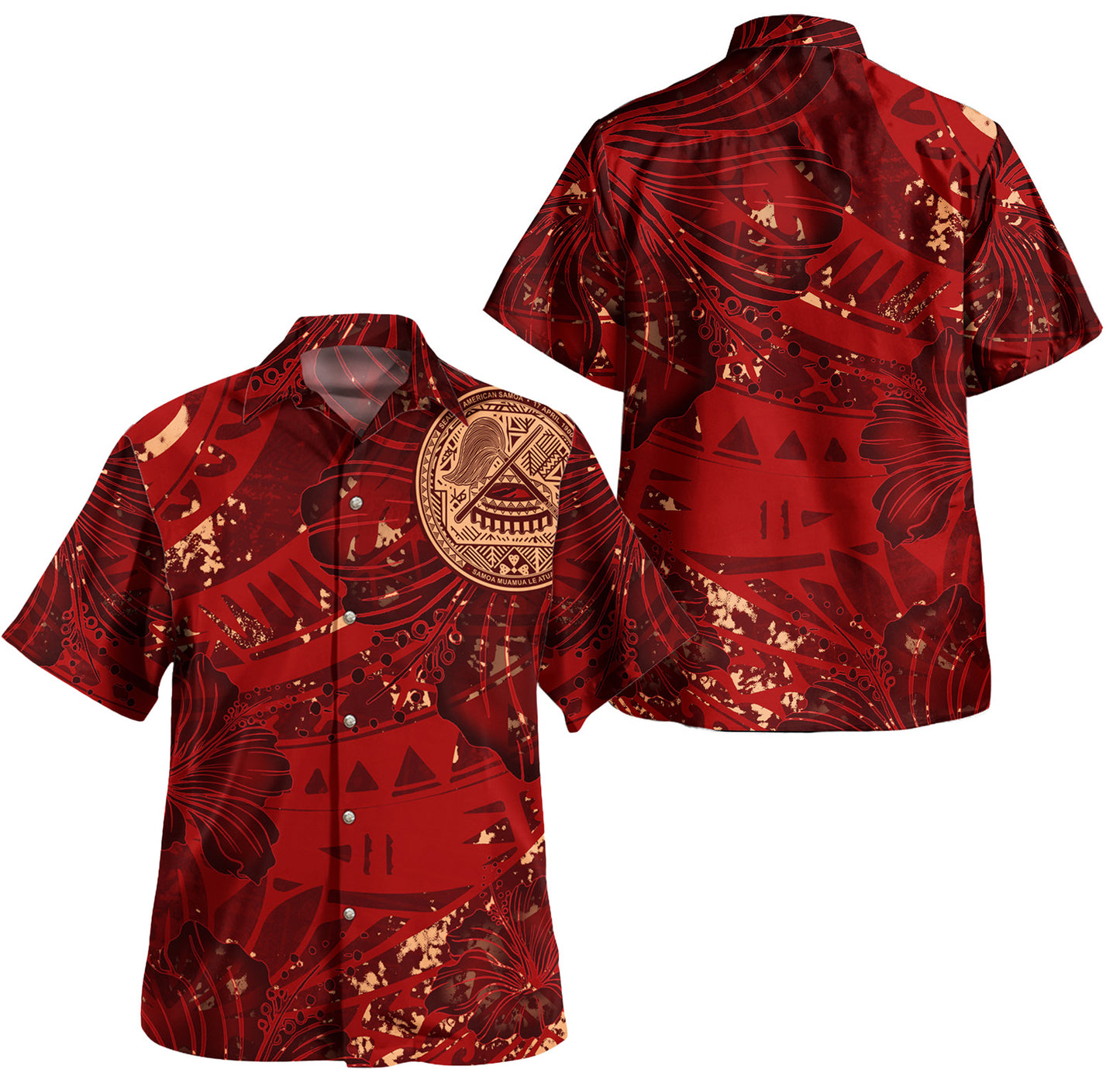 American Samoa Combo Off Shoulder Long Dress And Shirt Hibiscus With Polynesian Pattern Red Version