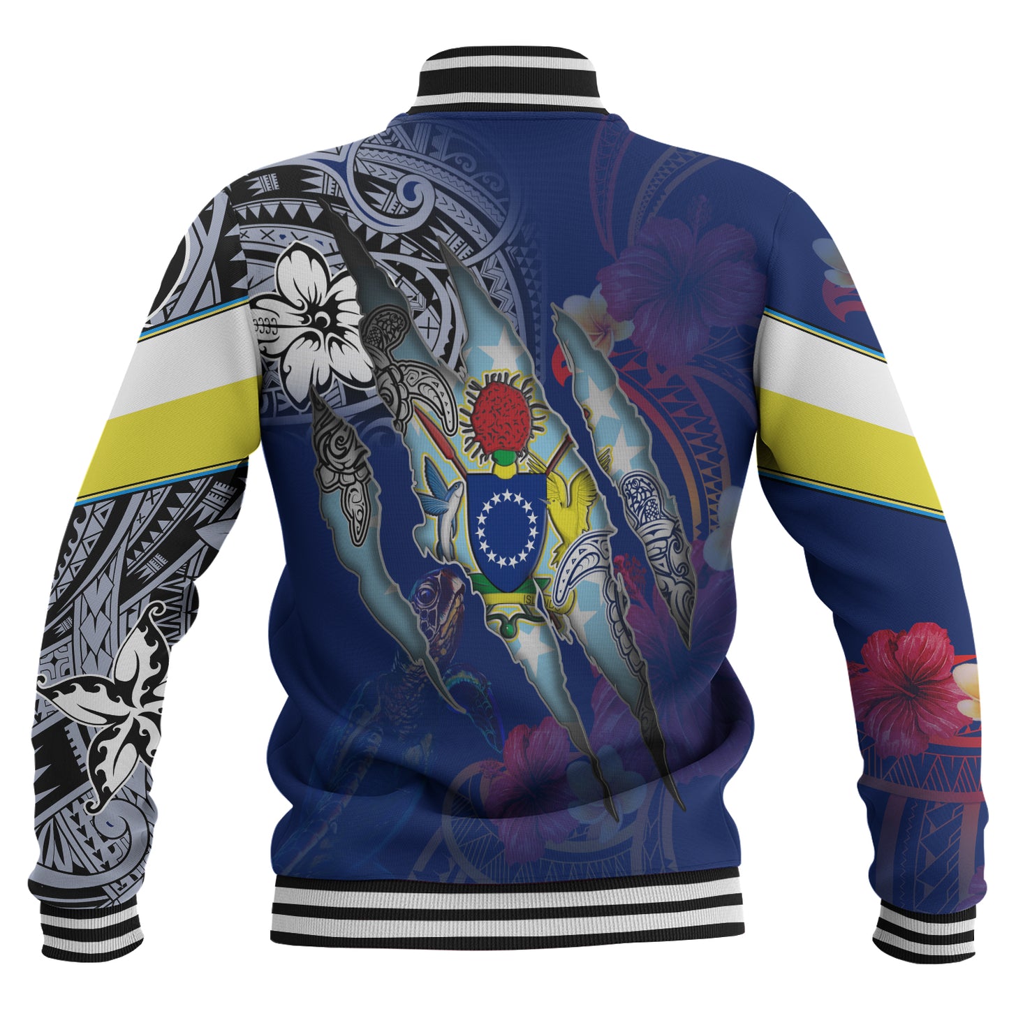 Cook Islands Baseball Jacket Custom Cook Islander Blood Inside Me Polynesian Sleeve Tattoo Tropical Blue