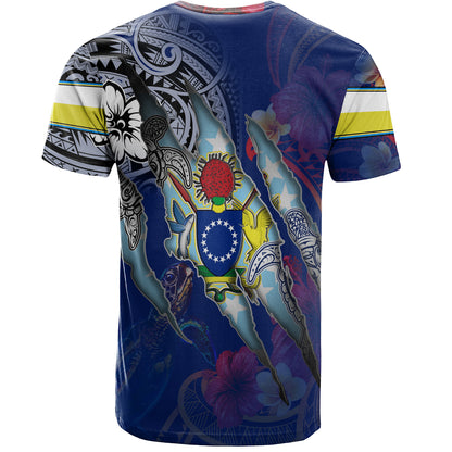 Cook Islands T-Shirt Custom Cook Islander Blood Inside Me Polynesian Sleeve Tattoo Tropical Blue
