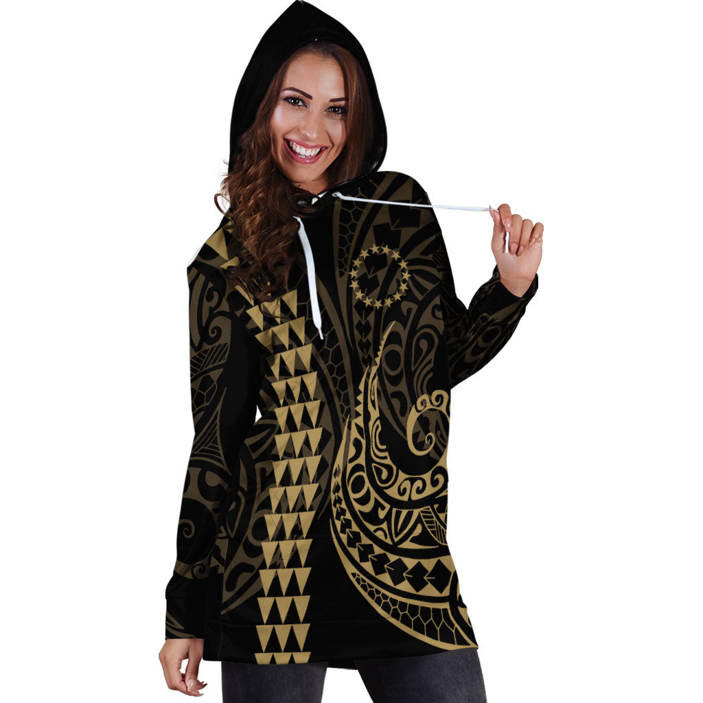 Cook Islands Hoodie Dress Kakau Style Gold