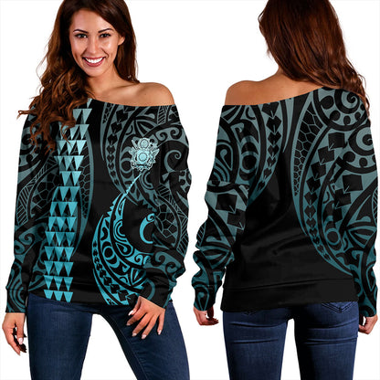Cook Islands Off Shoulder Sweatshirt Kakau Style Ver.1