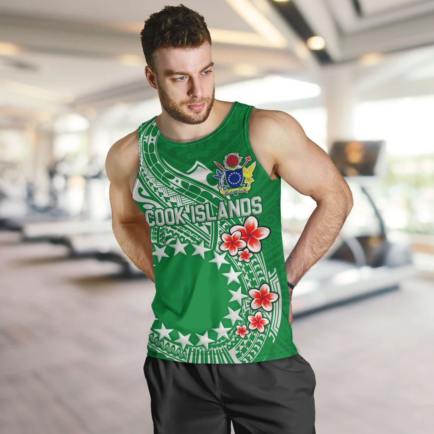 Cook Islands Tank Top Plumeria Flowers Tribal Motif Design