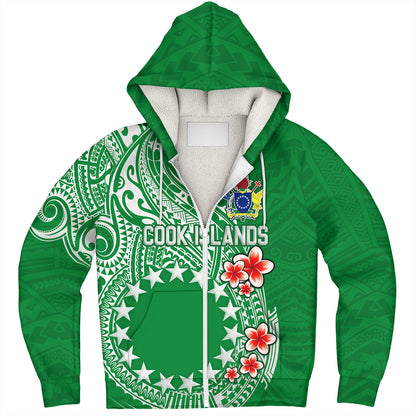 Cook Islands Sherpa Hoodie Plumeria Flowers Tribal Motif Design
