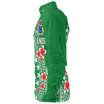 Cook Islands Long Sleeve Shirt Plumeria Flowers Tribal Motif Design