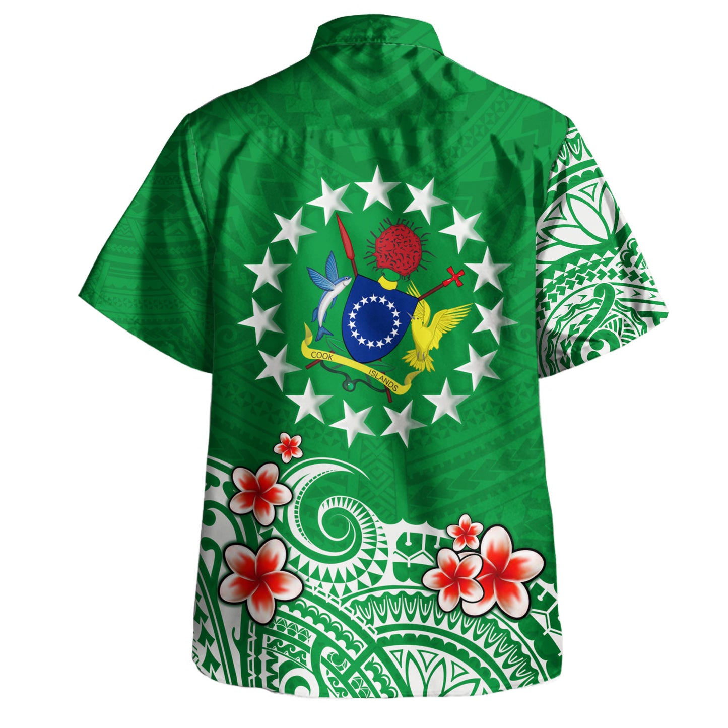 Cook Islands Hawaiian Shirt Plumeria Flowers Tribal Motif Design