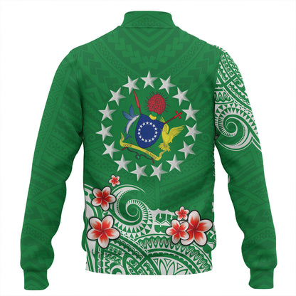 Cook Islands Baseball Jacket Plumeria Flowers Tribal Motif Design
