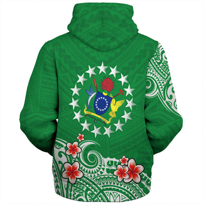 Cook Islands Sherpa Hoodie Plumeria Flowers Tribal Motif Design