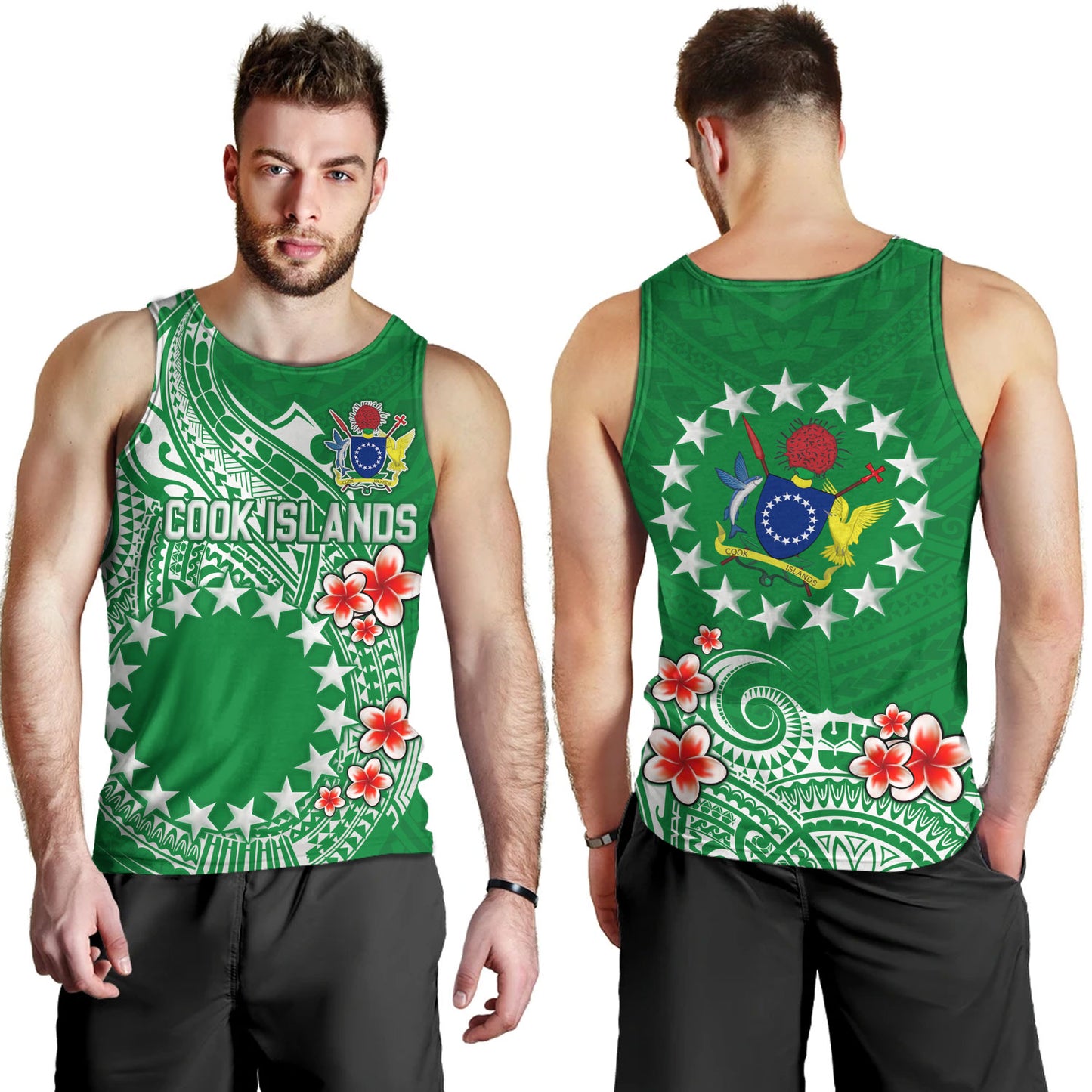 Cook Islands Tank Top Plumeria Flowers Tribal Motif Design