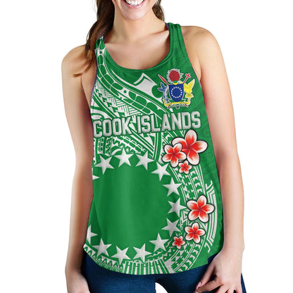 Cook Islands Women Tank Plumeria Flowers Tribal Motif Design
