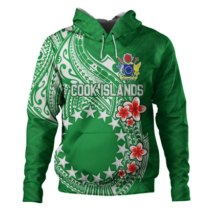 Cook Islands Hoodie Plumeria Flowers Tribal Motif Design