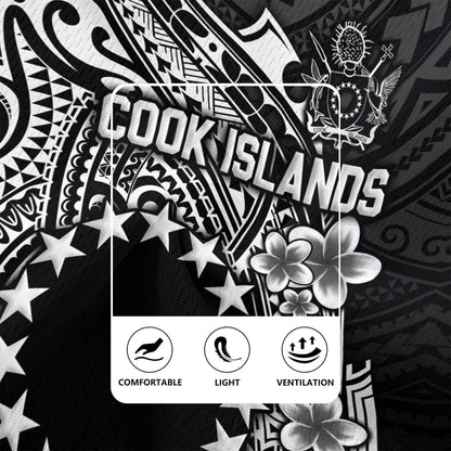 Cook Islands Rugby Jersey Plumeria Flowers Tribal Motif Design