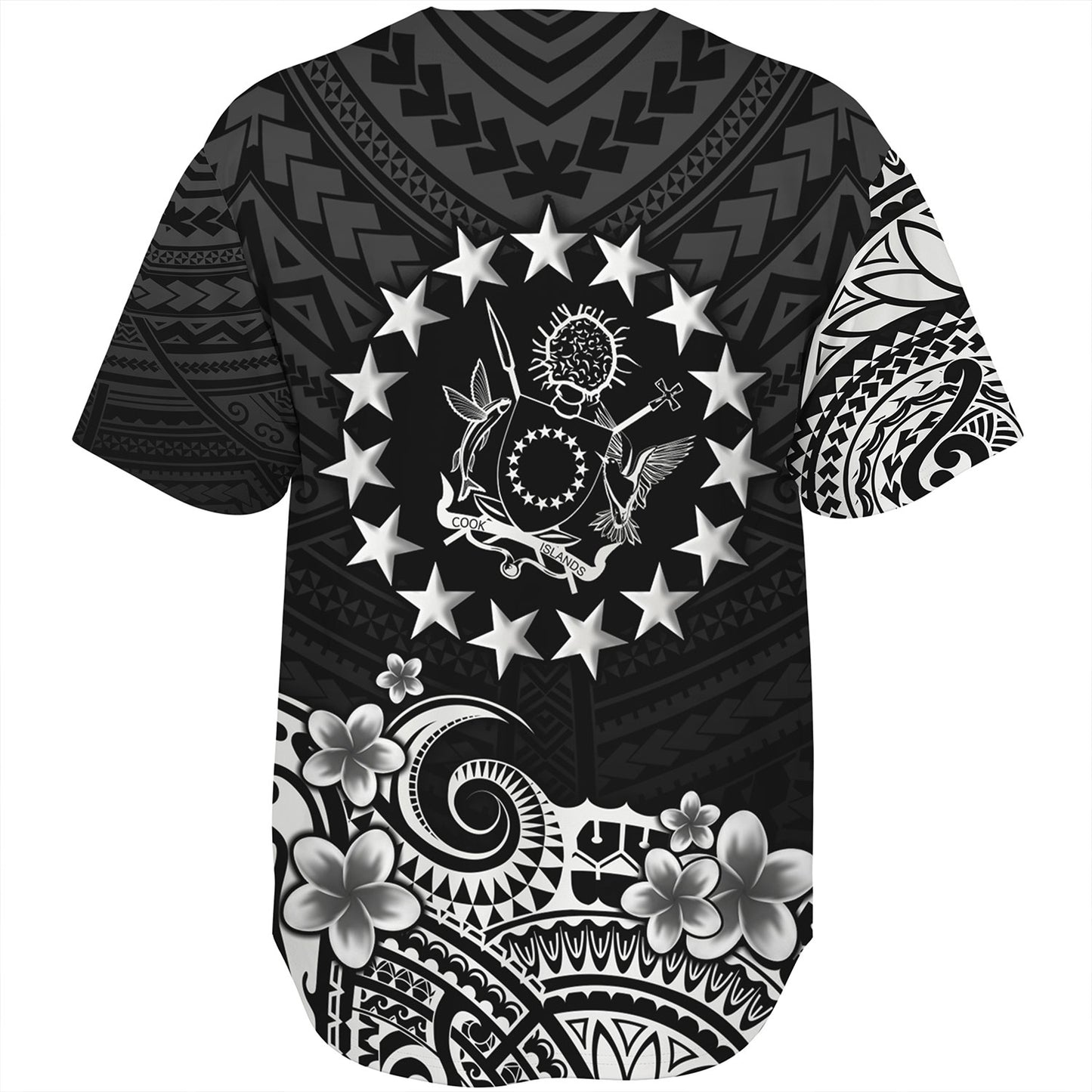 Cook Islands Baseball Shirt Plumeria Flowers Tribal Motif Design