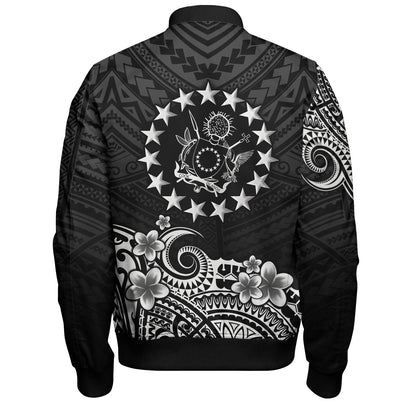 Cook Islands Bomber Jacket Plumeria Flowers Tribal Motif Design