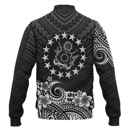 Cook Islands Baseball Jacket Plumeria Flowers Tribal Motif Design