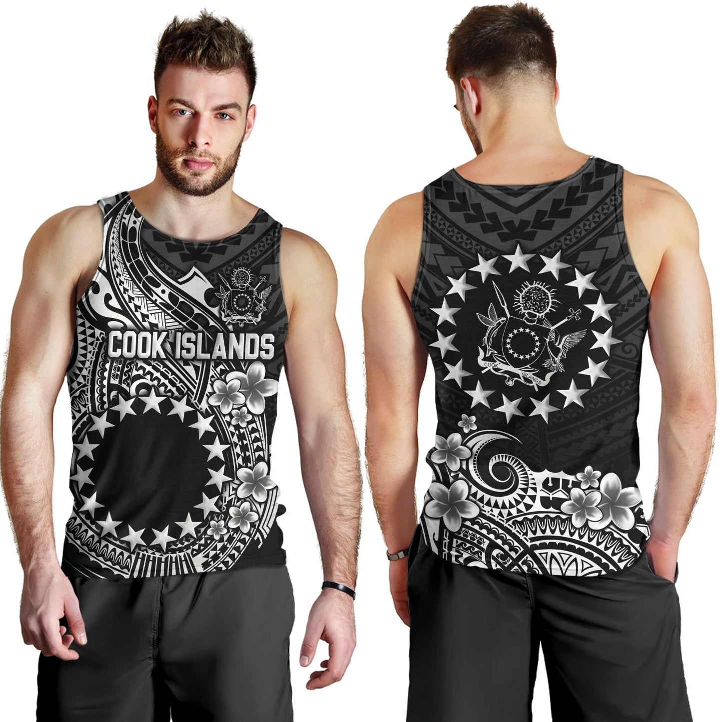 Cook Islands Tank Top Plumeria Flowers Tribal Motif Design