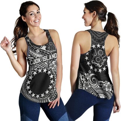 Cook Islands Women Tank Plumeria Flowers Tribal Motif Design