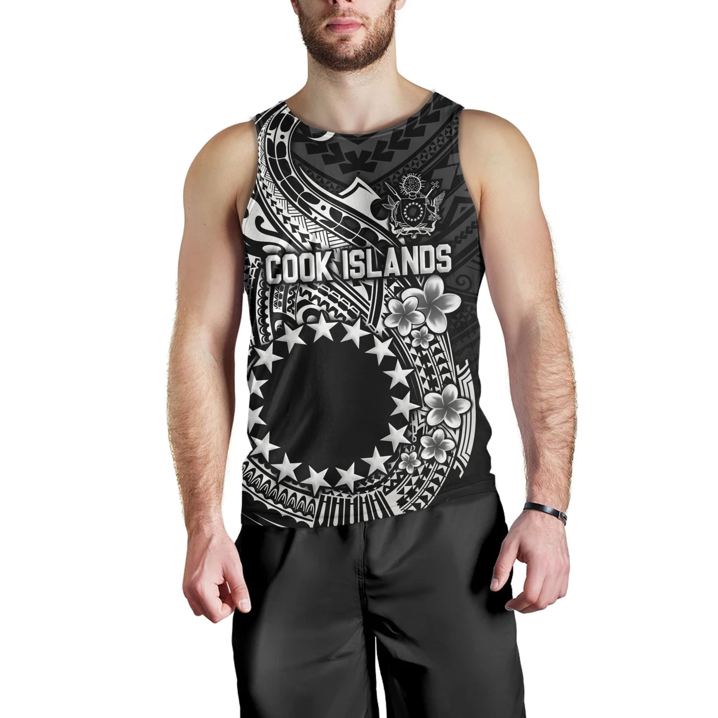 Cook Islands Tank Top Plumeria Flowers Tribal Motif Design