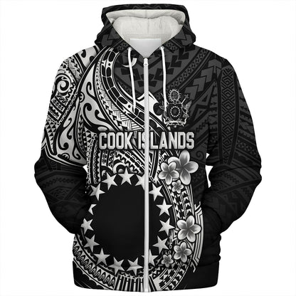 Cook Islands Sherpa Hoodie Plumeria Flowers Tribal Motif Design