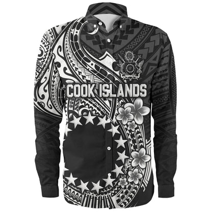 Cook Islands Long Sleeve Shirt Plumeria Flowers Tribal Motif Design
