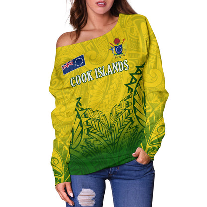 Cook Islands Custom Personalised Off Shoulder Sweatshirt Seal With Flag Style