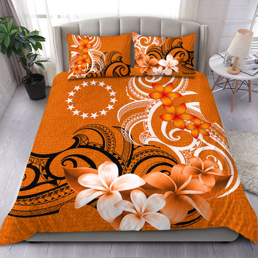 Cook Islands Bedding Set Polynesian Floral Spirit Orange