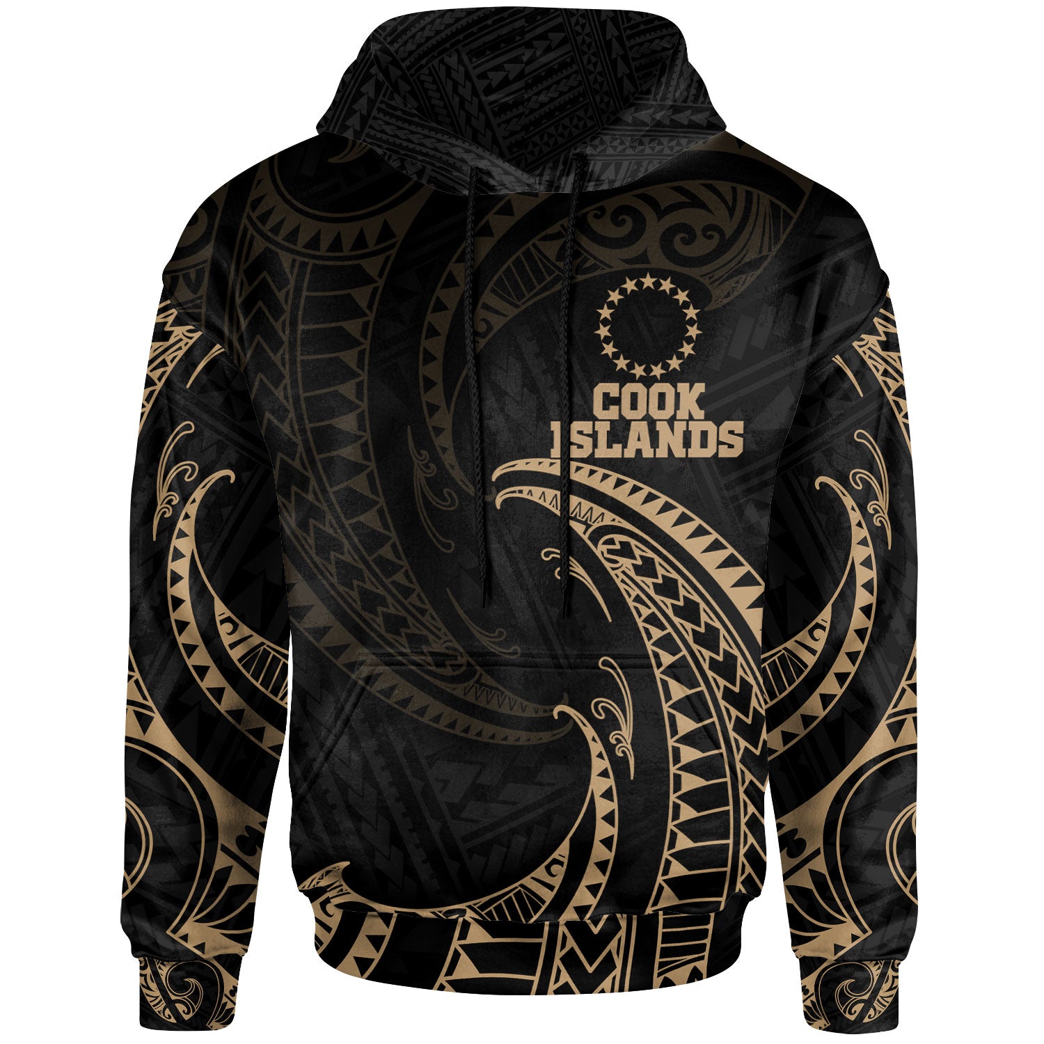 Cook Islands Polynesian Hoodie - Gold Tribal Wave