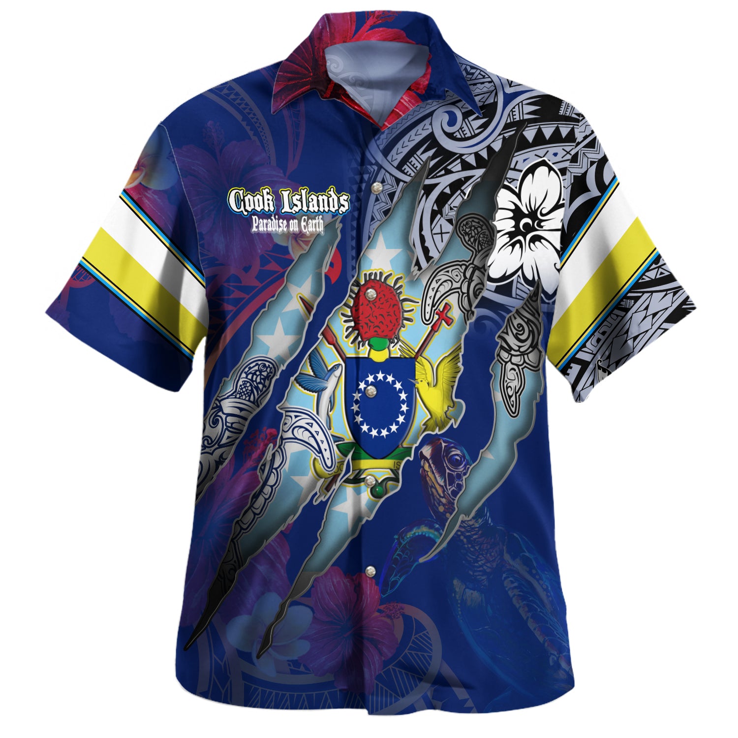 Cook Islands Hawaiian Shirt Custom Cook Islander Blood Inside Me Polynesian Sleeve Tattoo Tropical Blue