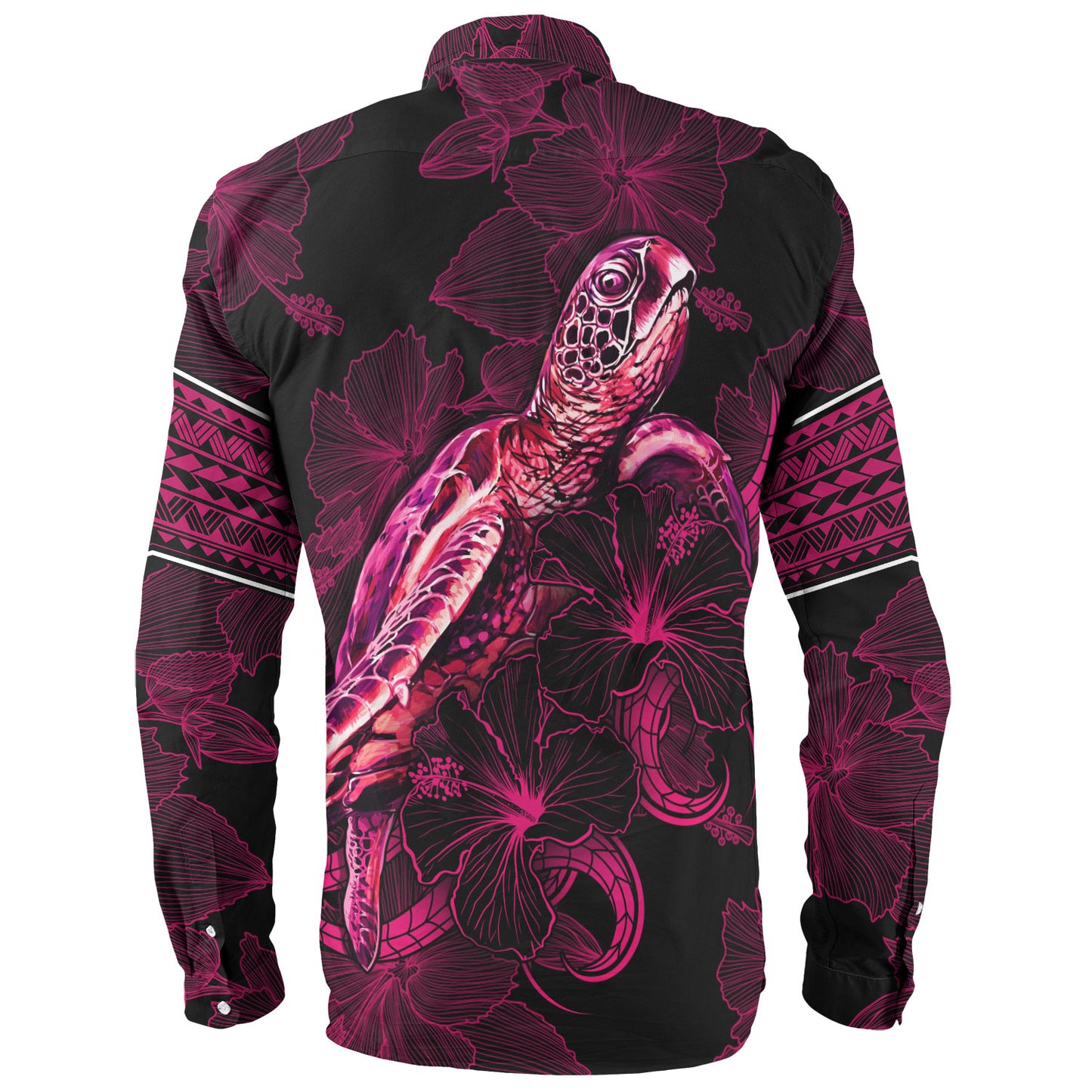 Cook Islands Long Sleeve Shirt Sea Turtle With Blooming Hibiscus Flowers Tribal Maroon