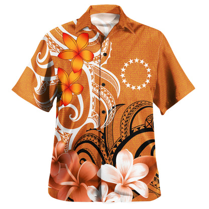Cook Islands Custom Personalised Hawaiian Shirt Polynesian Floral Spirit Orange