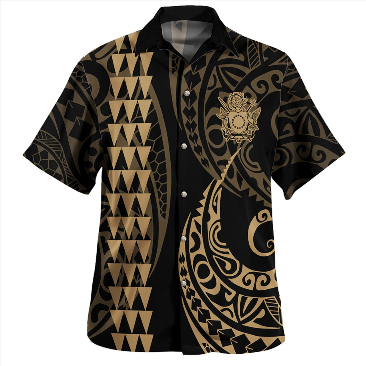 Cook Islands Combo Puletasi And Shirt Kakau Style Gold