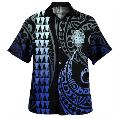 Cook Islands Combo Puletasi And Shirt Kakau Style Gradient Blue