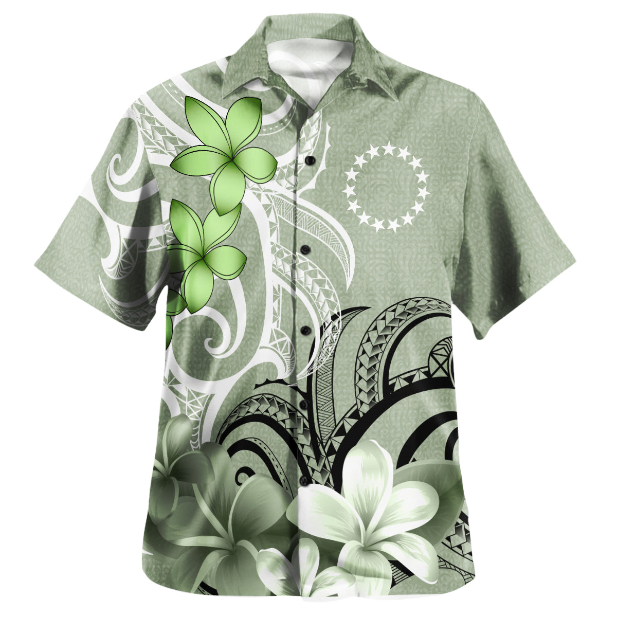Cook Islands Custom Personalised Hawaiian Shirt Polynesian Floral Spirit Sage Green