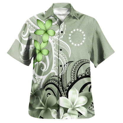 Cook Islands Custom Personalised Hawaiian Shirt Polynesian Floral Spirit Sage Green