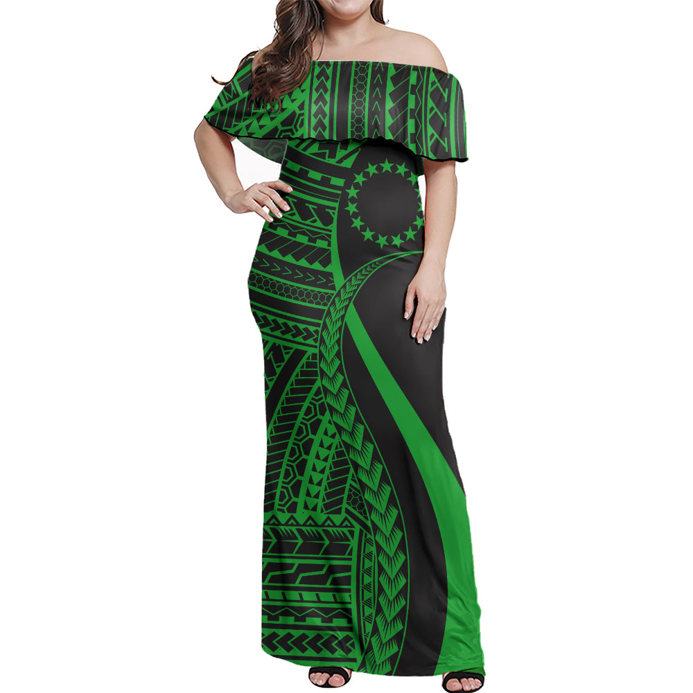 Cook Islands Combo Dress And Shirt - Polynesian Tentacle Tribal Pattern Green