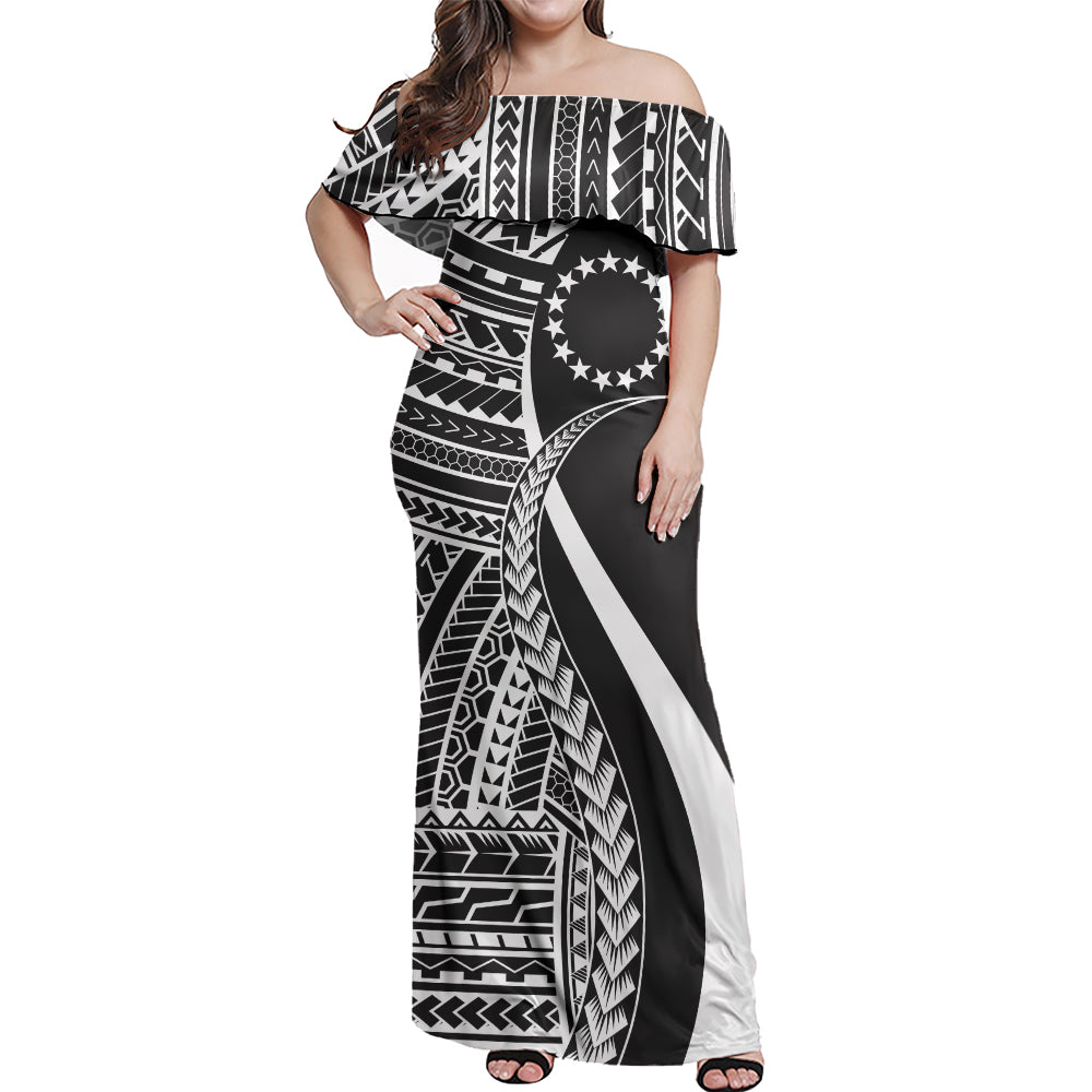 Cook Islands Custom Personalised Woman Off Shoulder Long Dress Polynesian Tentacle Tribal Pattern