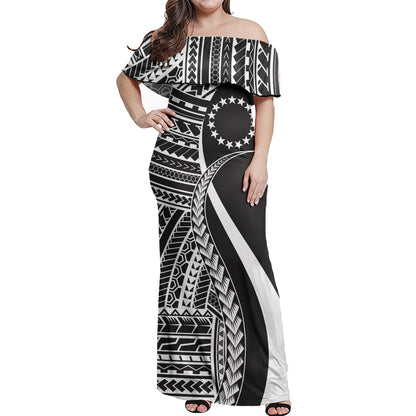 Cook Islands Custom Personalised Woman Off Shoulder Long Dress Polynesian Tentacle Tribal Pattern