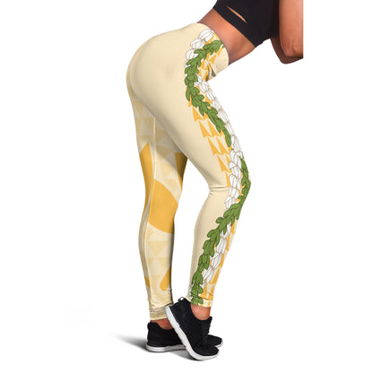 Hawaii Legging Kanaka Maoli Puakenikeni Maile Flower Lei