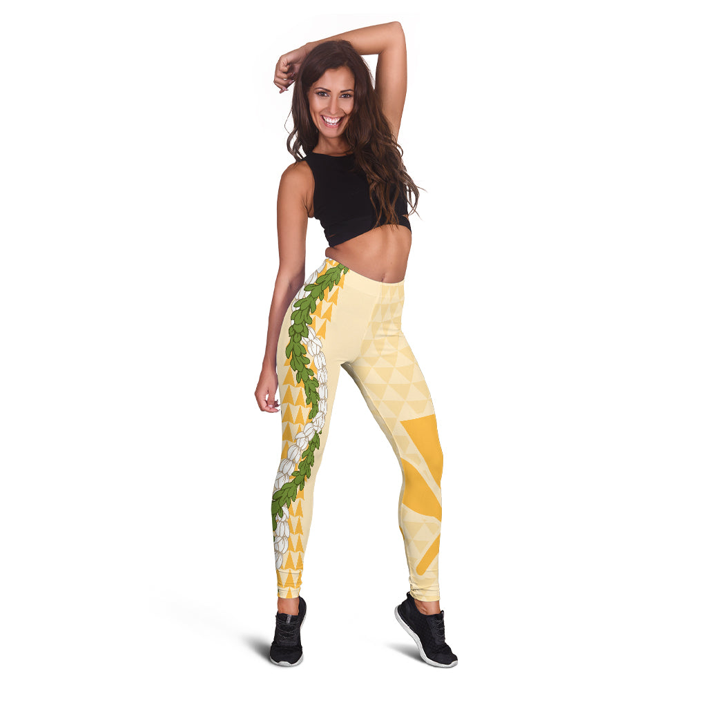 Hawaii Legging Kanaka Maoli Puakenikeni Maile Flower Lei