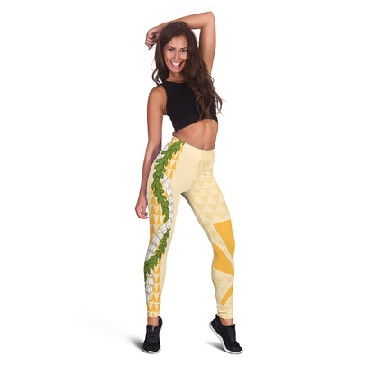 Hawaii Legging Kanaka Maoli Puakenikeni Maile Flower Lei