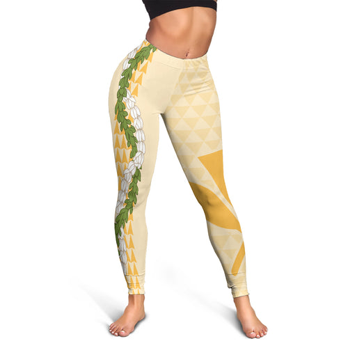 Hawaii Legging Kanaka Maoli Puakenikeni Maile Flower Lei