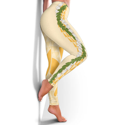 Hawaii Legging Kanaka Maoli Puakenikeni Maile Flower Lei