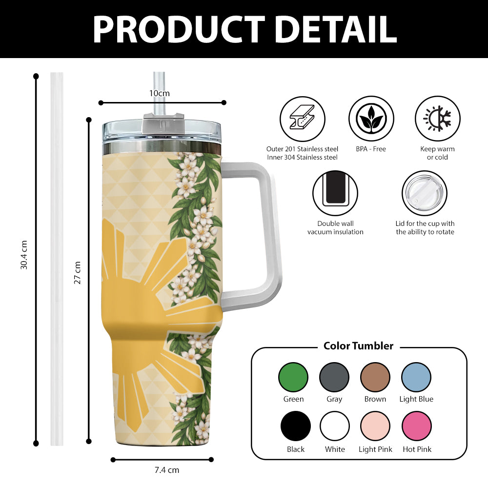 Philippines Filipinos 40oz Tumbler Sampaguita Flower Sun Pattern Island Style