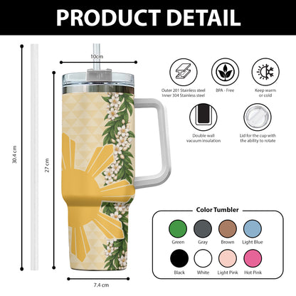 Philippines Filipinos 40oz Tumbler Sampaguita Flower Sun Pattern Island Style