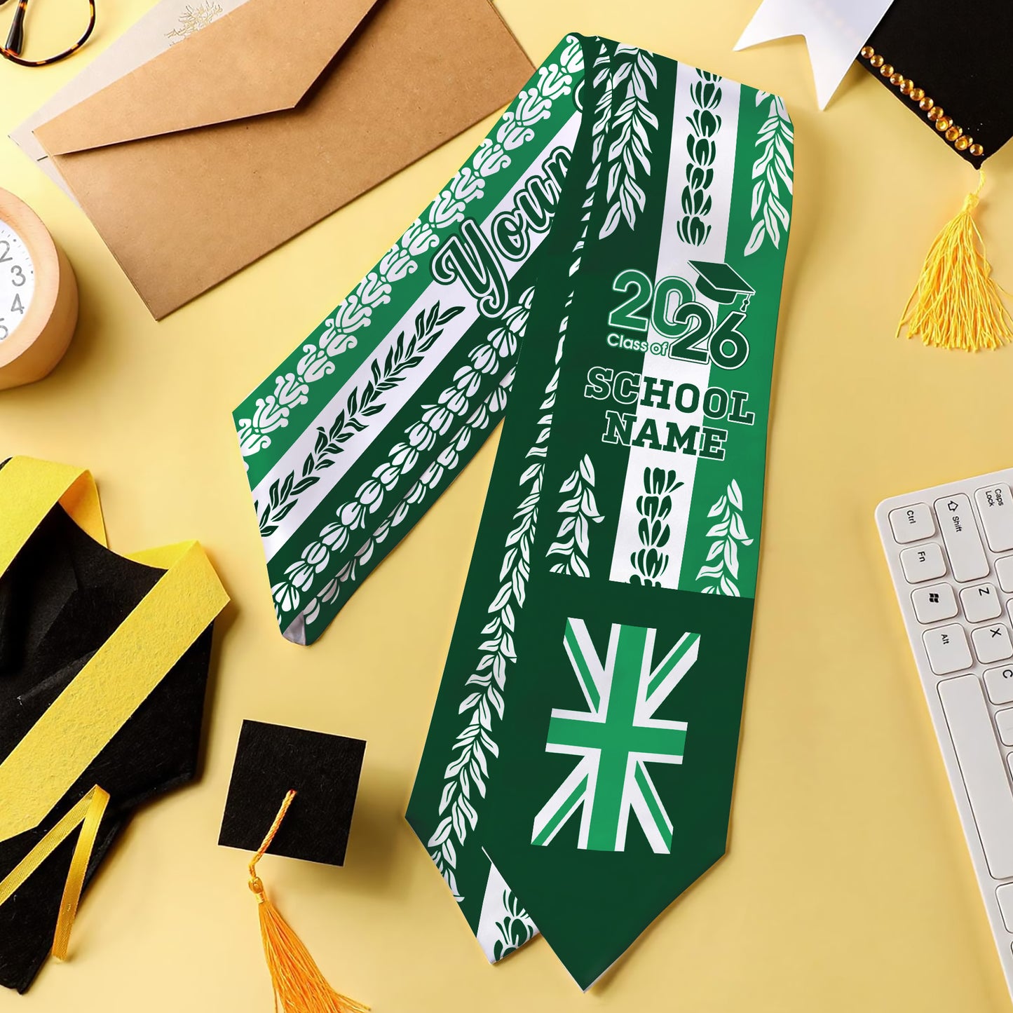 Hawaii Graduation Stole Custom Class 2026 Of Aloha Flag With Flower Lie Beautiful