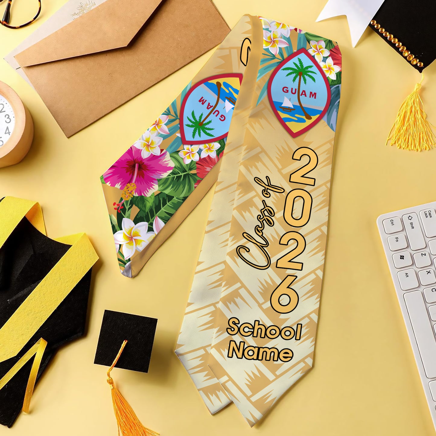 Guam Graduation Stole Custom Class 2026 Tropical Hibiscus Island Pride