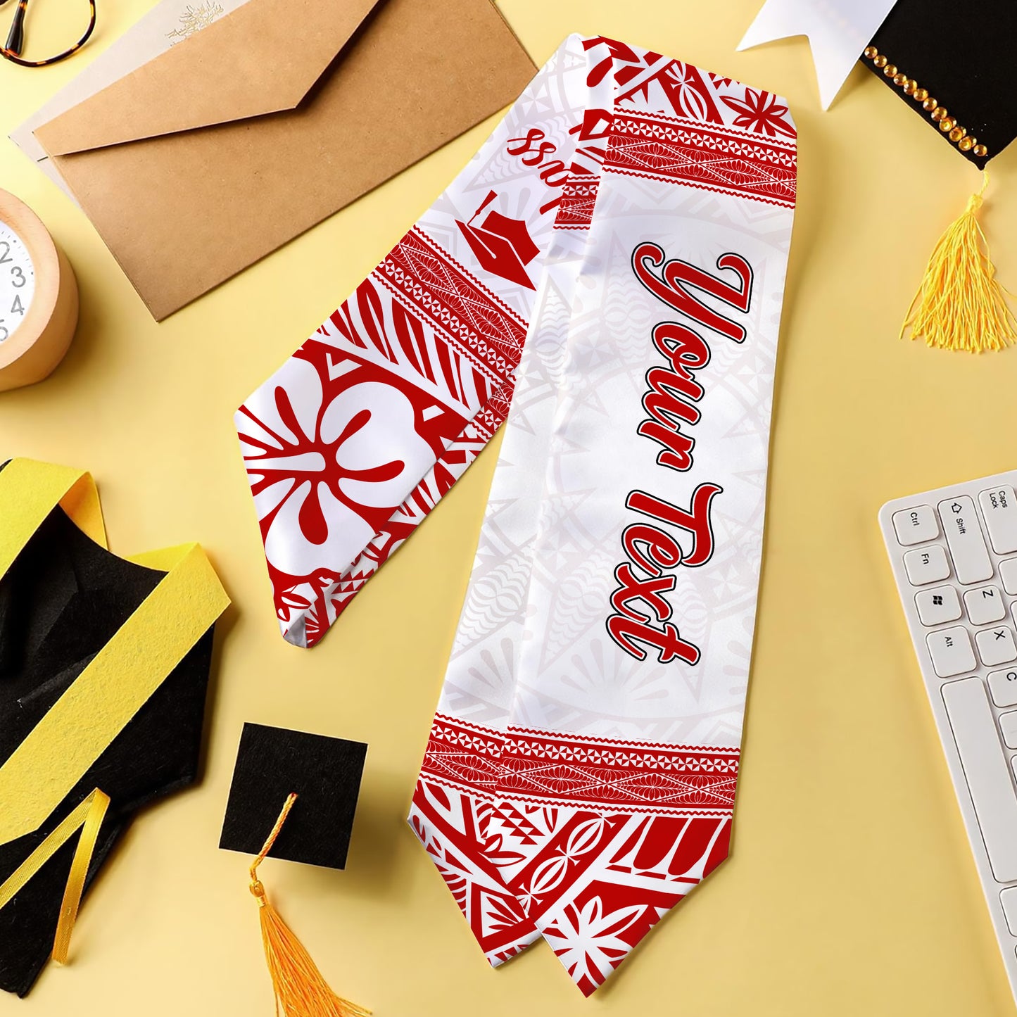 Tonga Graduation Stole Custom Class Of 2026 Hibiscus Ngatu Pattern Style