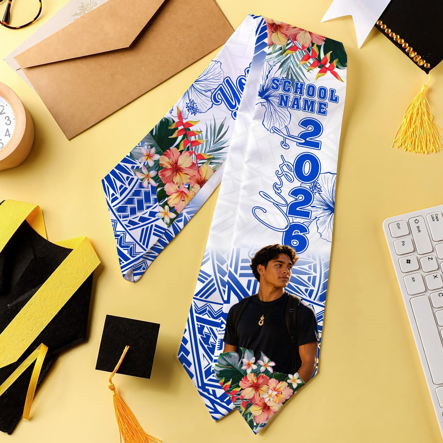 Samoa Graduation Stole Custom Class Of 2026 Tropical Garden Ver.Image