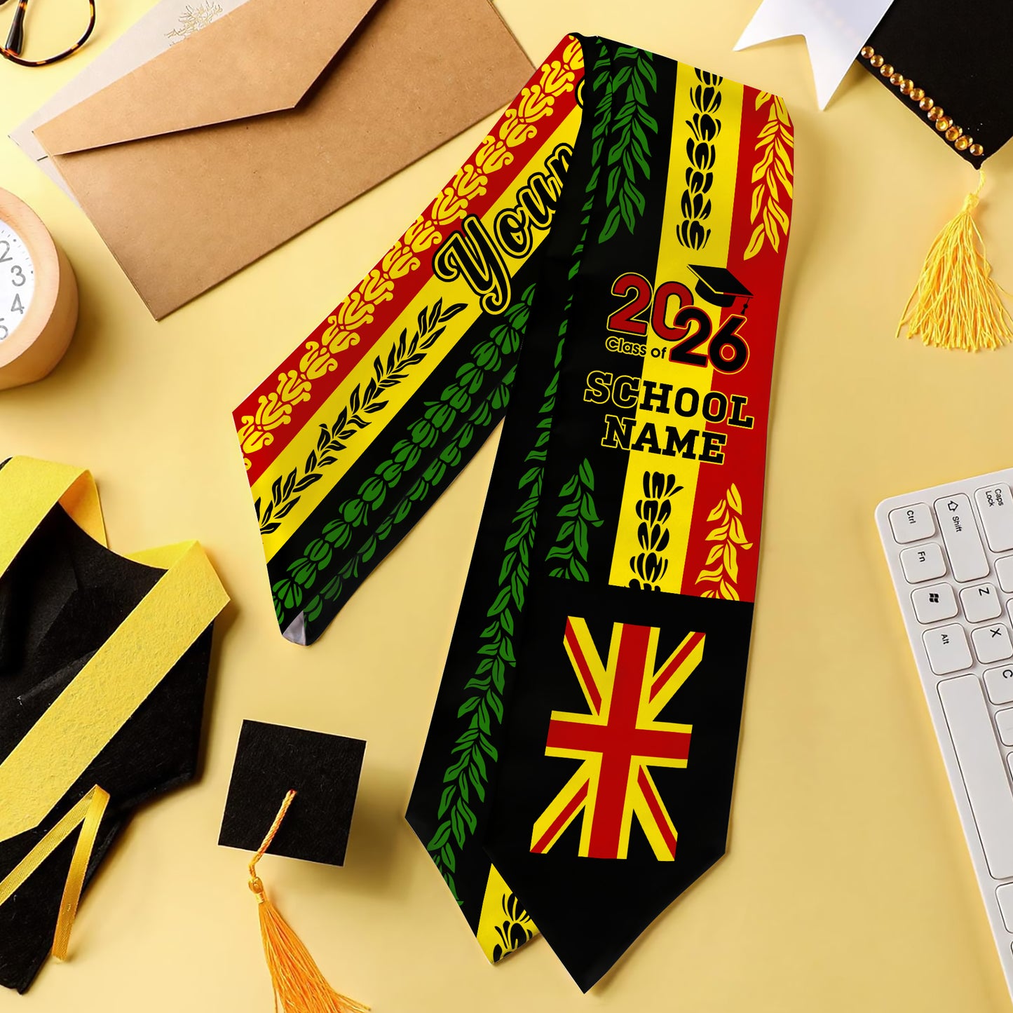 Hawaii Graduation Stole Custom Class 2026 Of Aloha Flag With Flower Lie Beautiful
